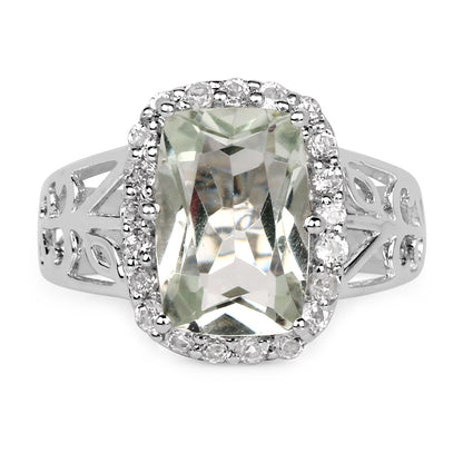 3.94 Carat Genuine Green Amethyst and White Topaz .925 Sterling Silver Ring by Bids.com