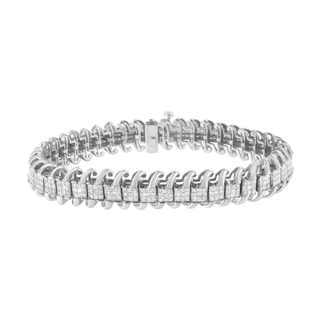 14K White Gold 5.0 Cttw Princess Cut Diamond 7" Invisible Set Wavy S-Link Tennis Bracelet (G-H Color, SI1-SI2 Clarity) by Bids.com