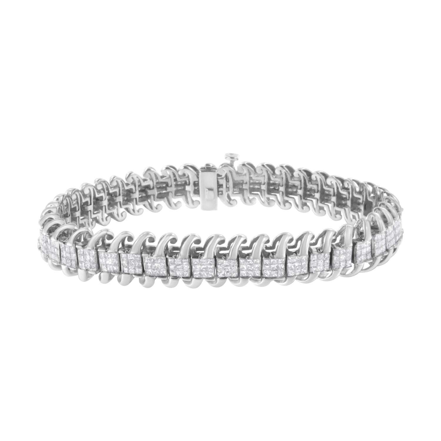14K White Gold 5.0 Cttw Princess Cut Diamond 7" Invisible Set Wavy S-Link Tennis Bracelet (G-H Color, SI1-SI2 Clarity) by Bids.com
