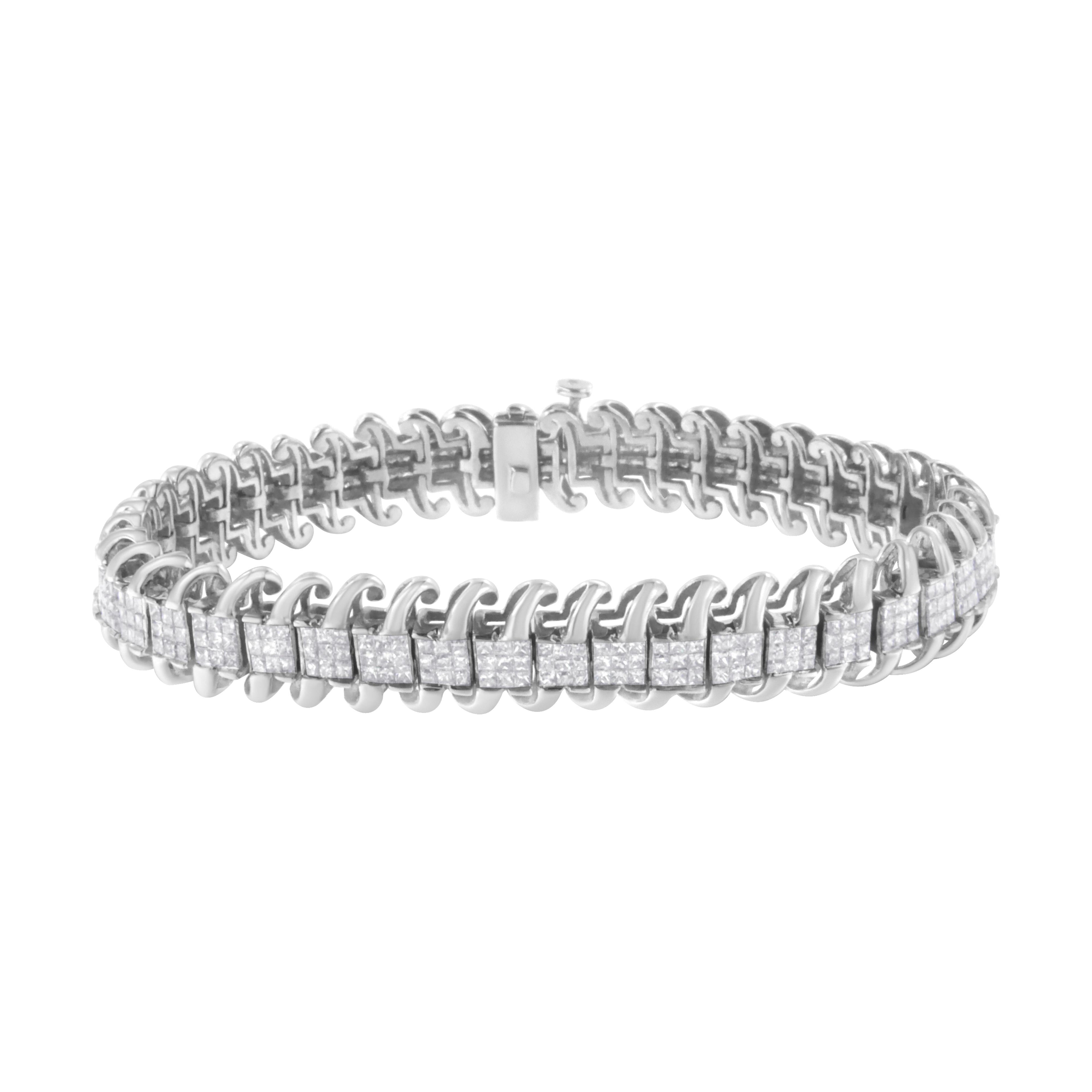 14K White Gold 5.0 Cttw Princess Cut Diamond 7" Invisible Set Wavy S-Link Tennis Bracelet (G-H Color, SI1-SI2 Clarity) by Bids.com