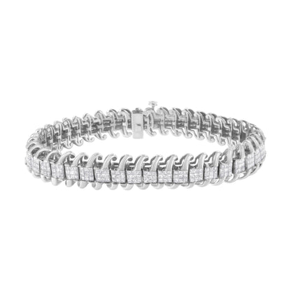 14K White Gold 5.0 Cttw Princess Cut Diamond 7" Invisible Set Wavy S-Link Tennis Bracelet (G-H Color, SI1-SI2 Clarity) by Bids.com