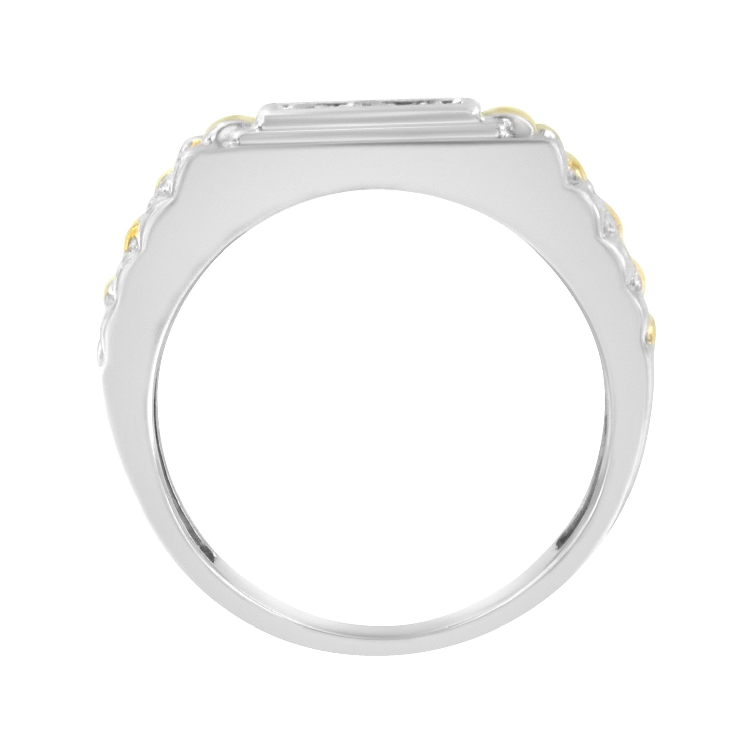 10K Yellow Gold Plated .925 Sterling Silver Diamond Accent Miracle-Set 3 Stone Ridged Band Gentlemen&