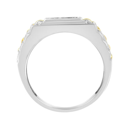 10K Yellow Gold Plated .925 Sterling Silver Diamond Accent Miracle-Set 3 Stone Ridged Band Gentlemen&