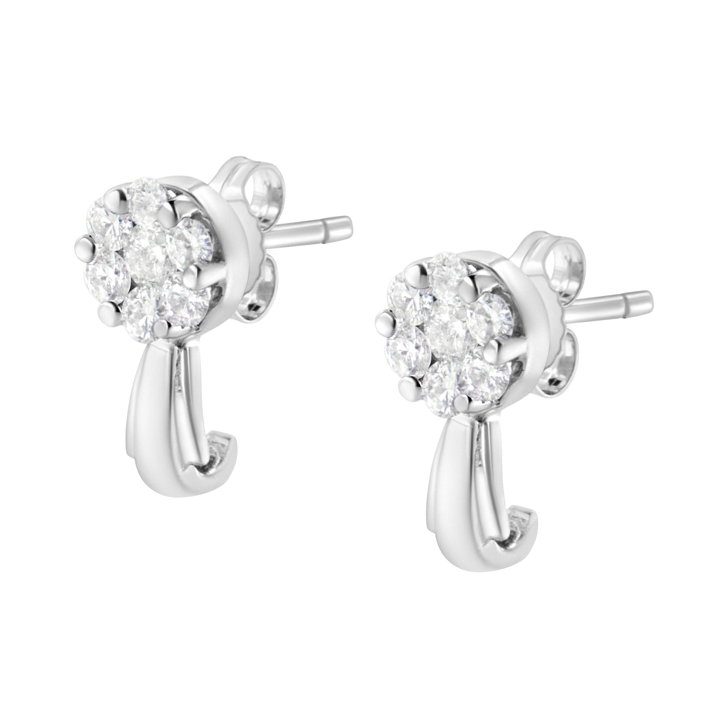 14K White Gold 3/4 Cttw Diamond Floral Cluster Drop and Dangle Stud Earrings (H-I Color, I1-I2 Clarity) by Bids.com