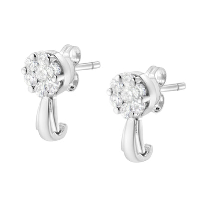 14K White Gold 3/4 Cttw Diamond Floral Cluster Drop and Dangle Stud Earrings (H-I Color, I1-I2 Clarity) by Bids.com