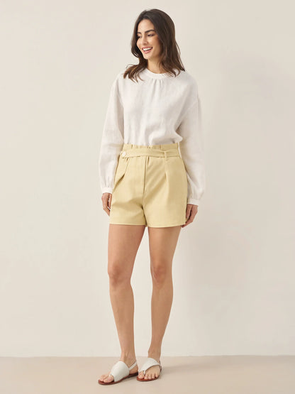 100% Linen Mock Neck Long-Sleeve Top DEANNA by LINTICO