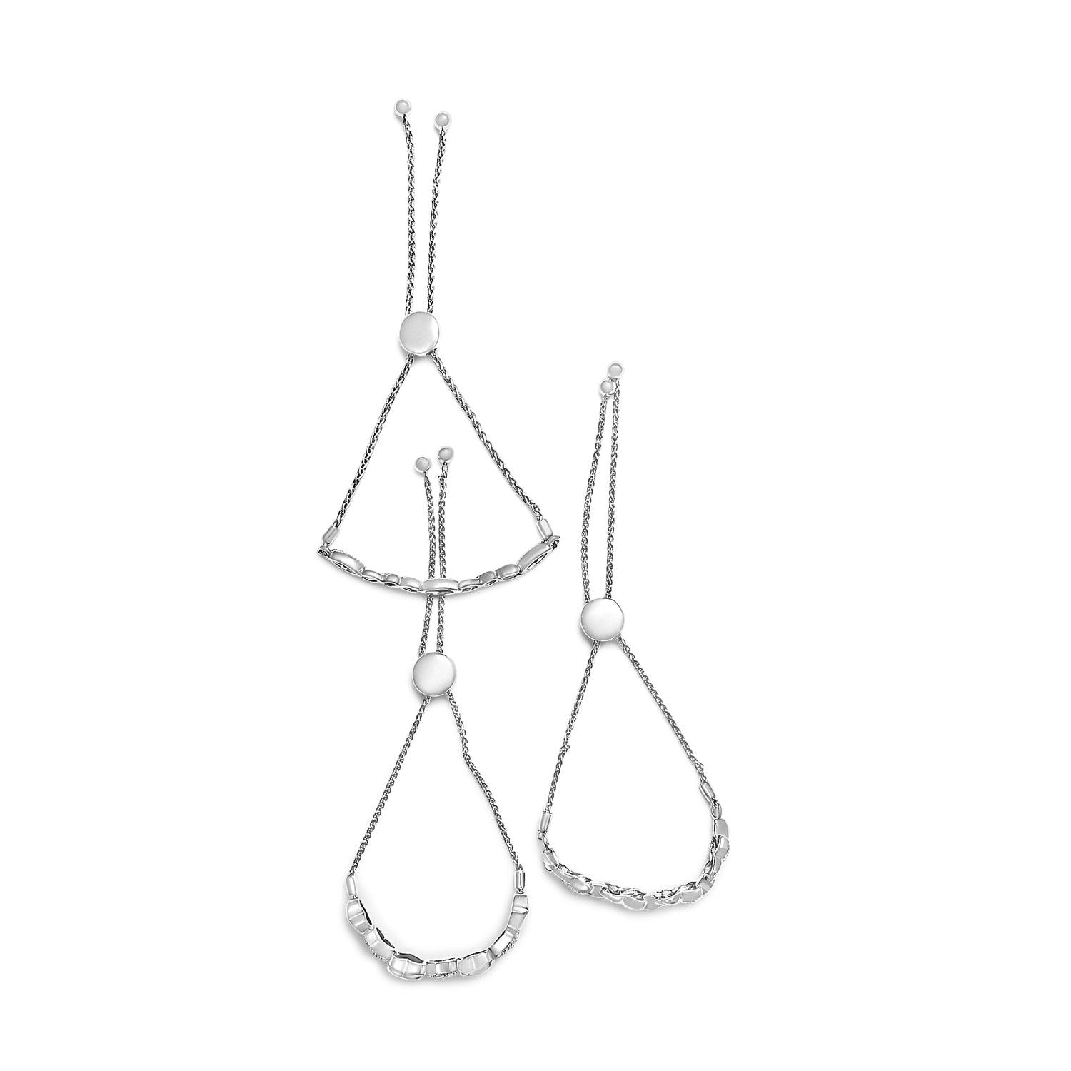 Sterling Silver Diamond Accent 3 Piece Adjustable Bolo Bracelet Set by Bids.com