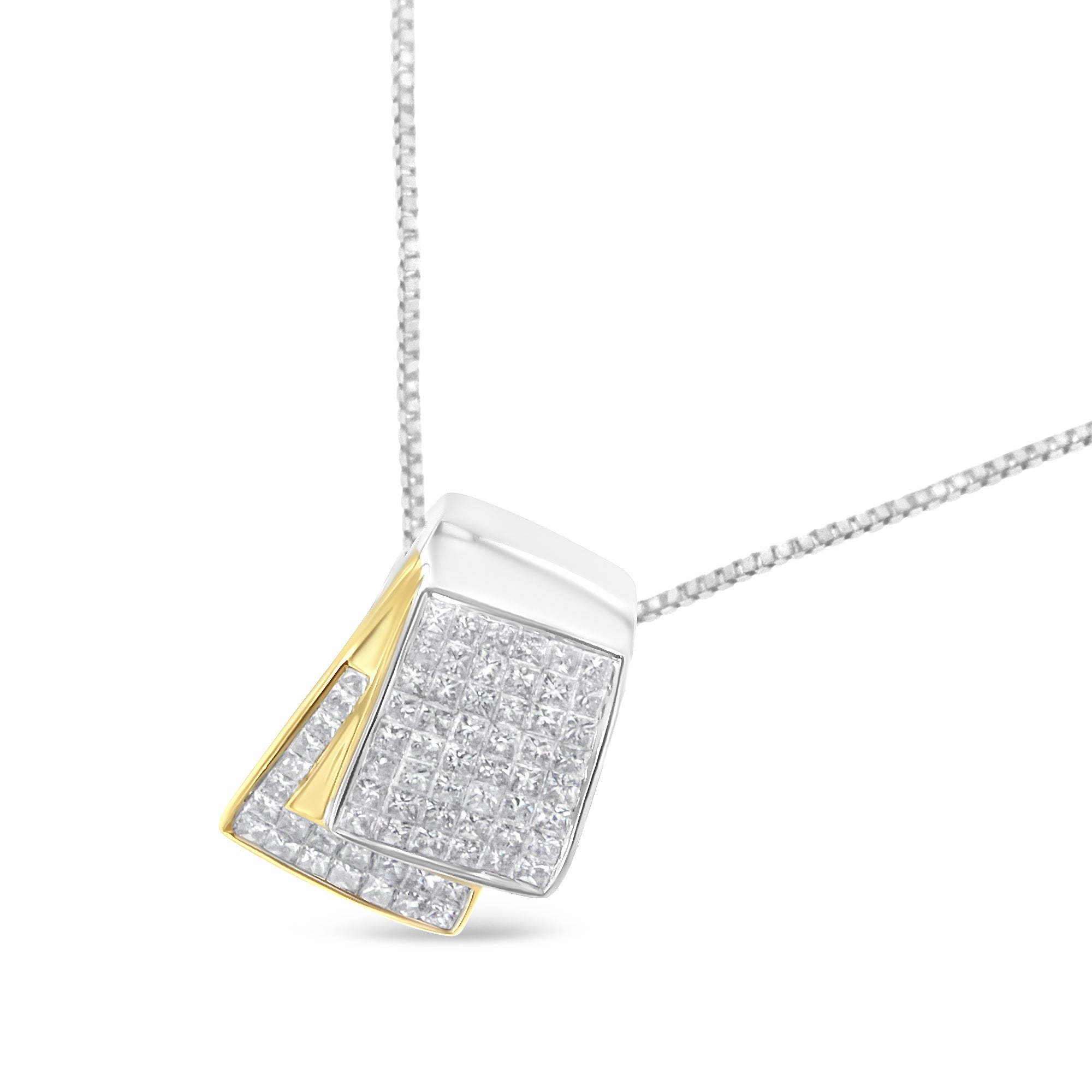 14K White and Yellow Gold 2.0 Cttw Princess Cut Diamond Two Tone Foldover Box Pendant 18â€ Box Chain Necklace (H-I Color, SI1-SI2 Clarity) by Bids.com
