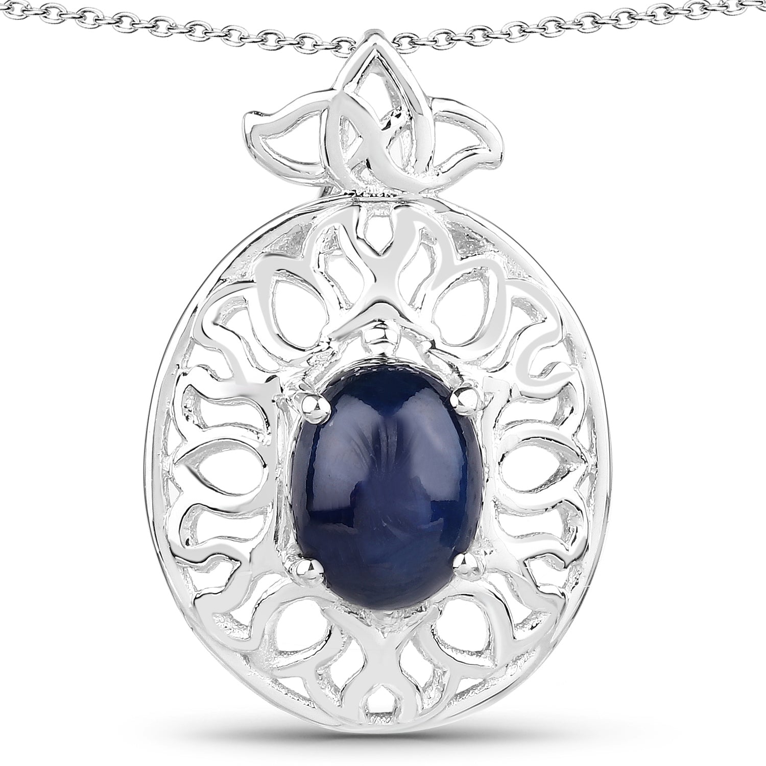 4.50 Carat Genuine Blue Sapphire .925 Sterling Silver Pendant  DestGlow