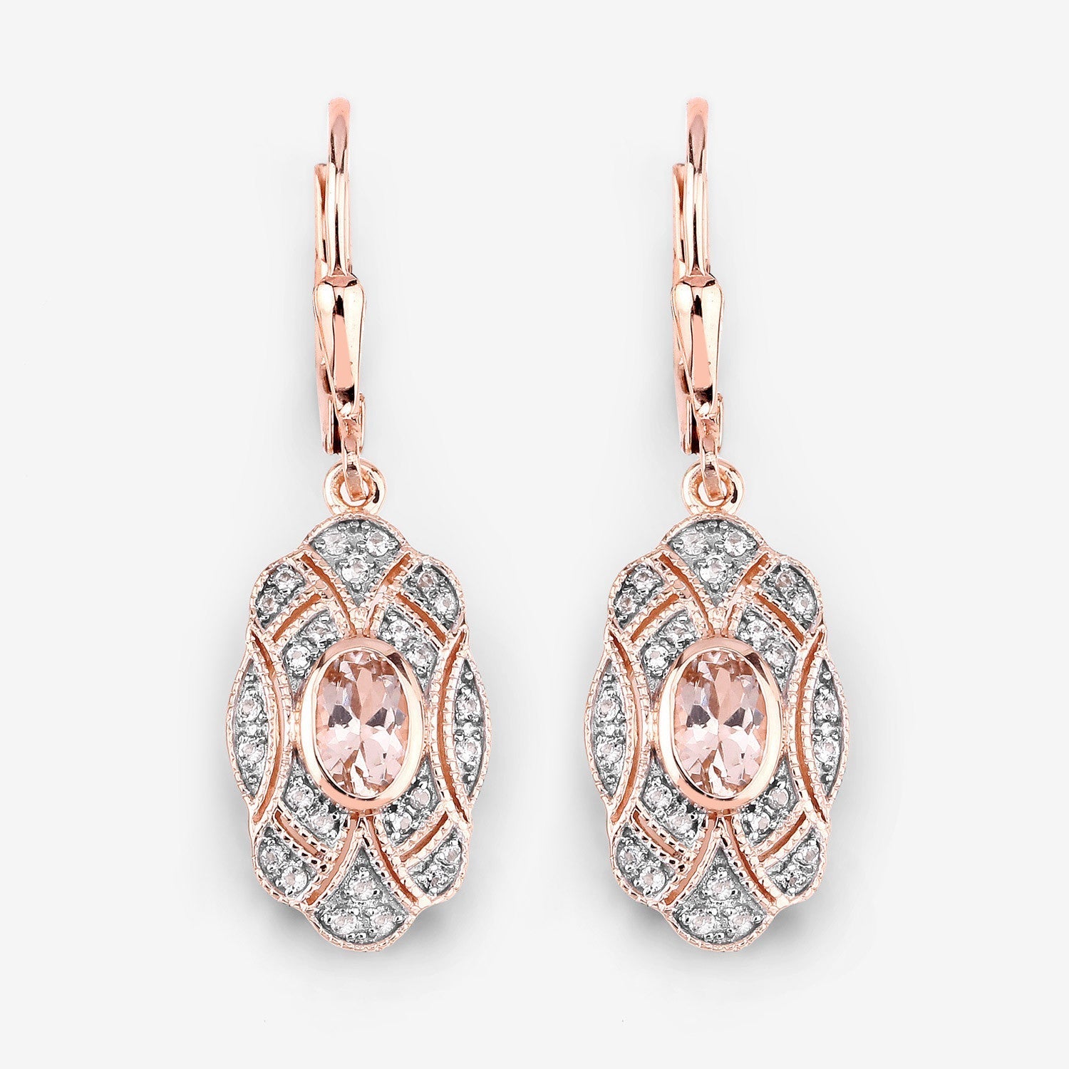 1.04 Carat Genuine Morganite and White Topaz .925 Sterling Silver Earrings  DestGlow