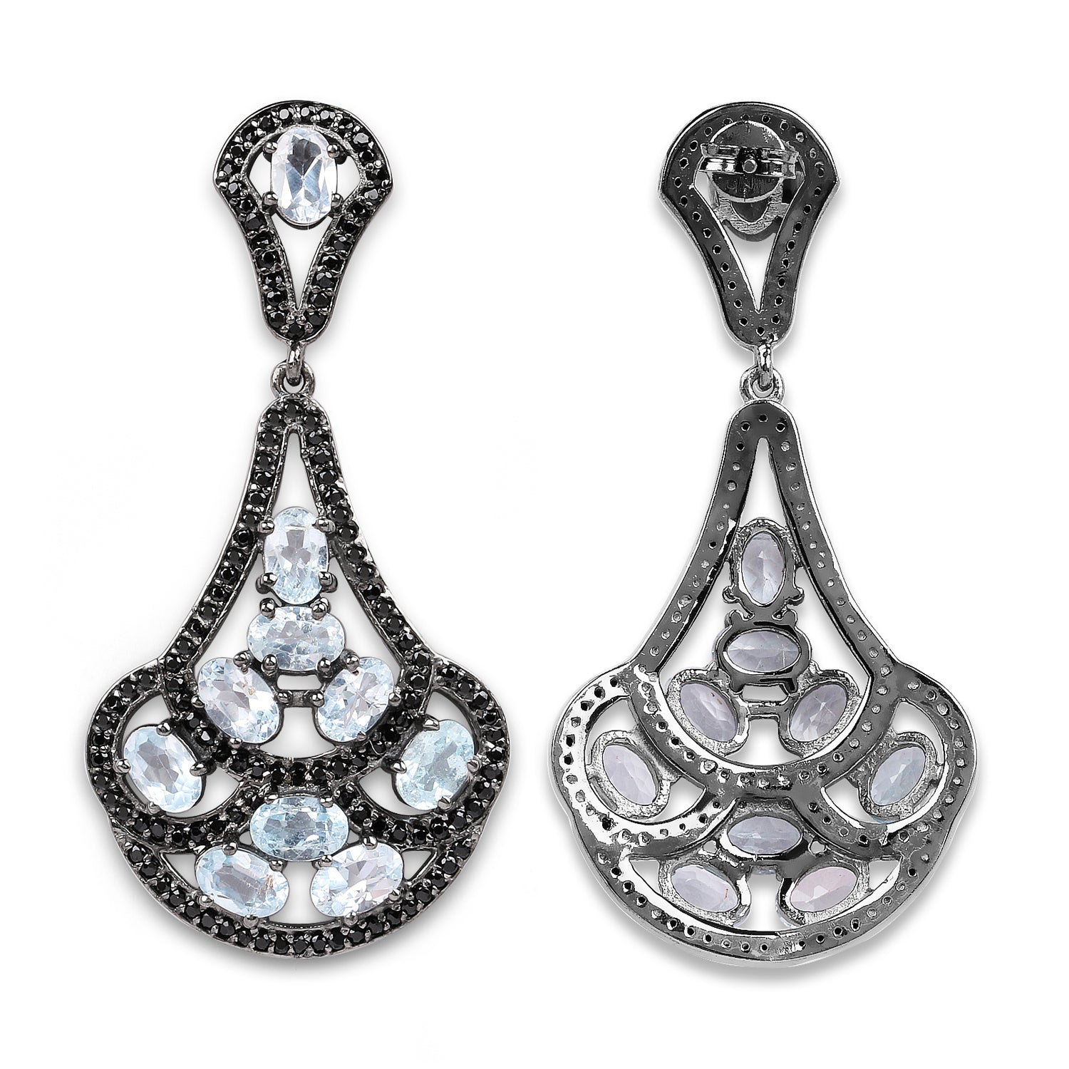 12.19 Carat Genuine Blue Topaz and Black Spinel .925 Sterling Silver Earrings  DestGlow