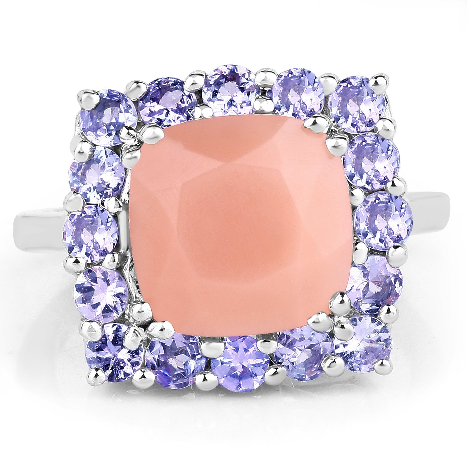 6.70 Carat Genuine Peach Moonstone and Tanzanite .925 Sterling Silver Ring by Bids.com