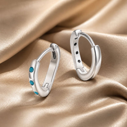 925 Sterling Silver Earrings with Synthetic Turquoise, Oxidized Finish, Size 12*2mm, Women  DestGlow