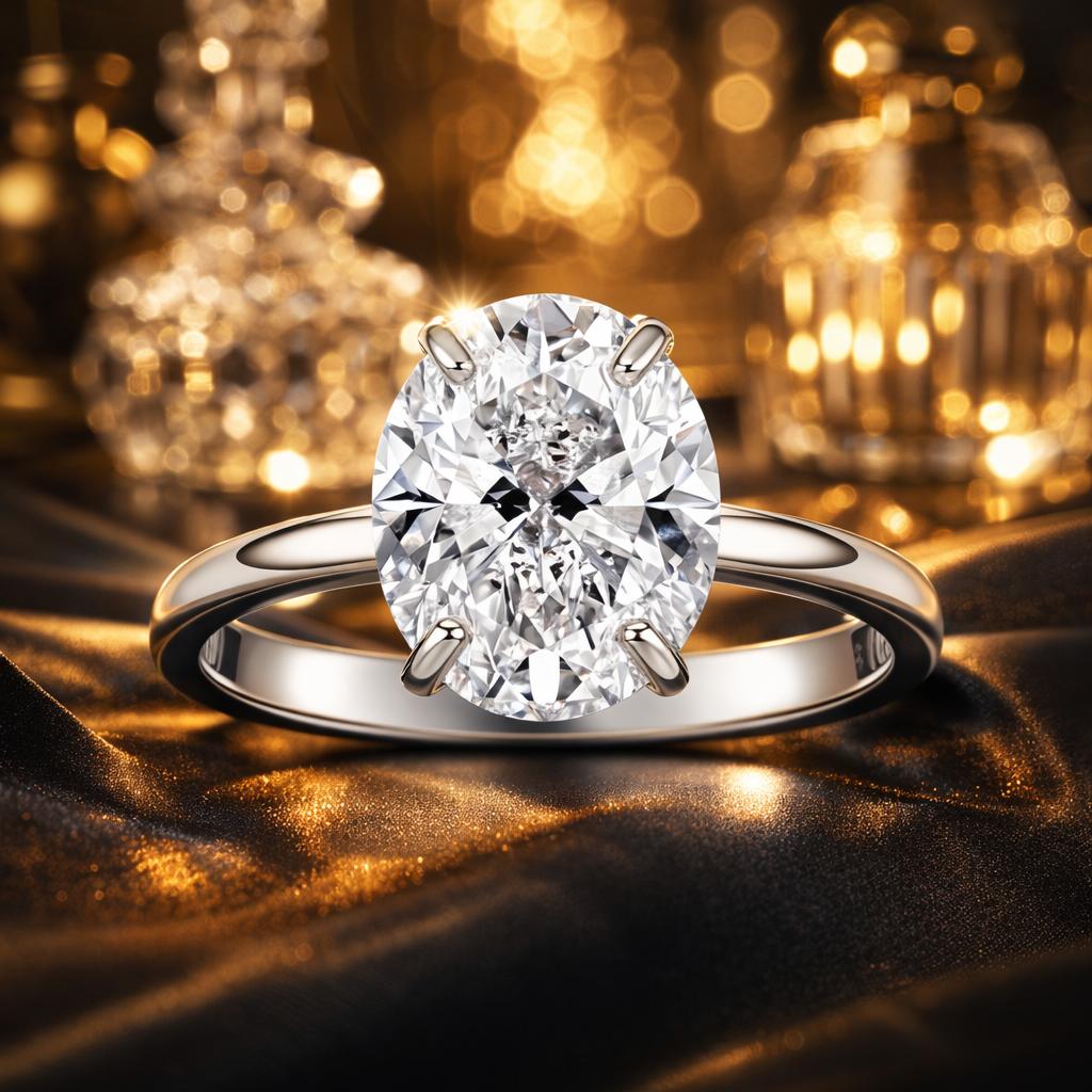 925 Sterling Silver 3.5 Carat Oval Zircon Ring with White Gold Plating for Women  DestGlow