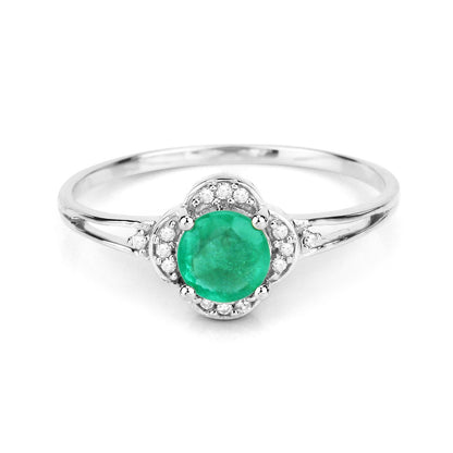 0.46 Carat Genuine Zambian Emerald and White Diamond 14K White Gold Ring  DestGlow