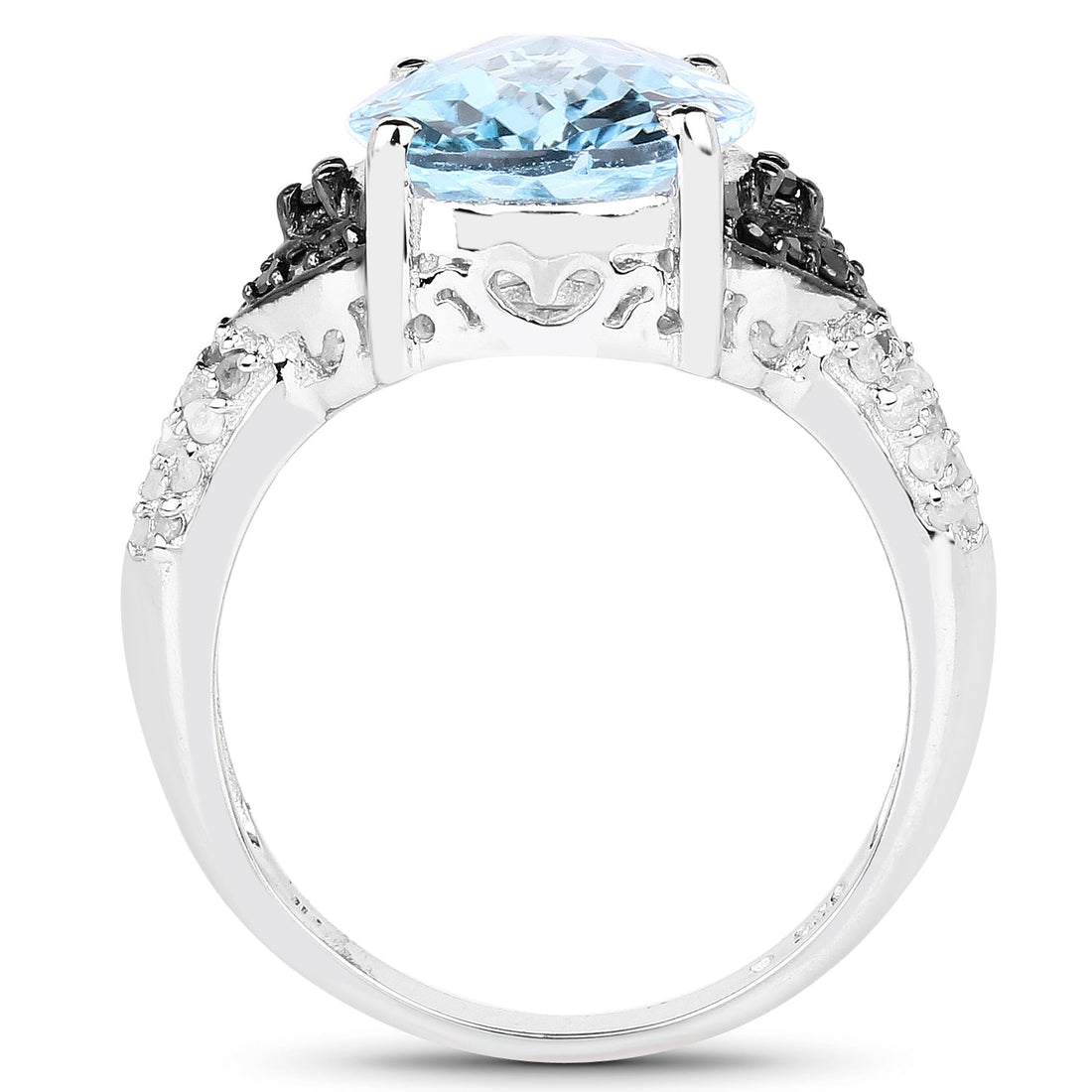5.37 Carat Genuine Swiss Blue Topaz, Black Diamond &amp; White Topaz .925 Sterling Silver Ring by Bids.com