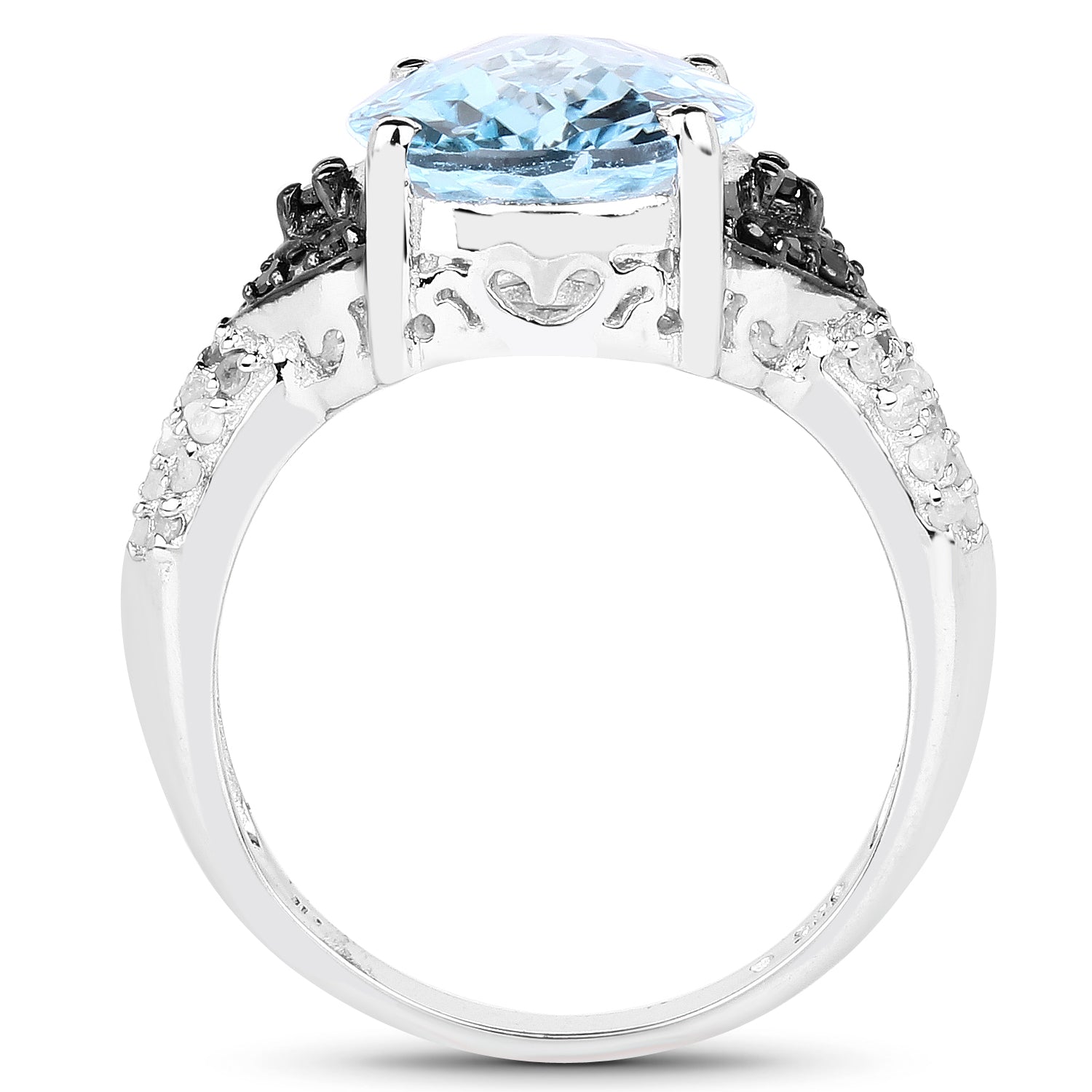 5.37 Carat Genuine Swiss Blue Topaz, Black Diamond &amp; White Topaz .925 Sterling Silver Ring by Bids.com