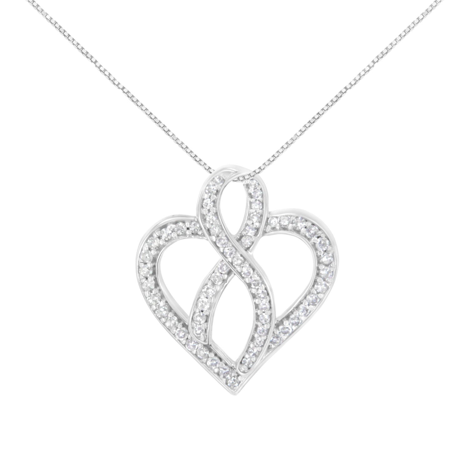 14K White Gold 1/4 cttw Round Cut Diamond Heart and Ribbon Center Pendant Necklace (H-I, I1-I2) by Bids.com