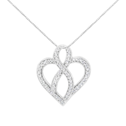 14K White Gold 1/4 cttw Round Cut Diamond Heart and Ribbon Center Pendant Necklace (H-I, I1-I2) by Bids.com