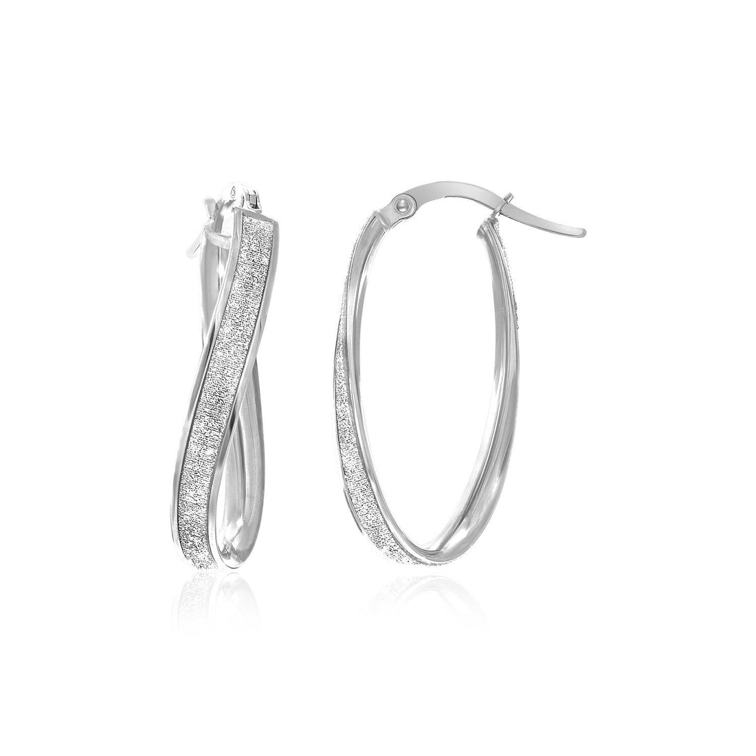 14k White Gold Oval Hoop Twist Glittery Earrings by Bids.com