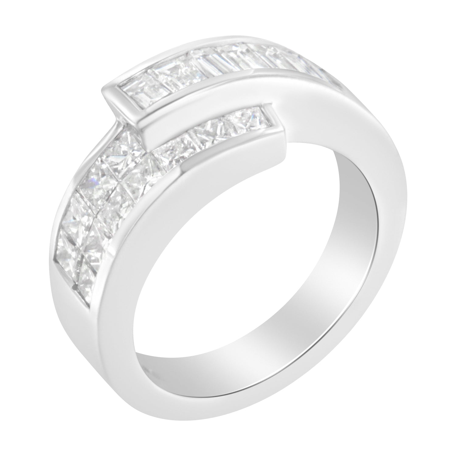 14K White Gold 2.0 Cttw Channel-Set Princess and Baguette-Cut Diamond Bypass Ring Band (G-H Color, SI1-SI2 Clarity) - Ring Size 6.5 by Bids.com