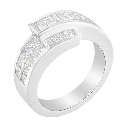 14K White Gold 2.0 Cttw Channel-Set Princess and Baguette-Cut Diamond Bypass Ring Band (G-H Color, SI1-SI2 Clarity) - Ring Size 6.5 by Bids.com