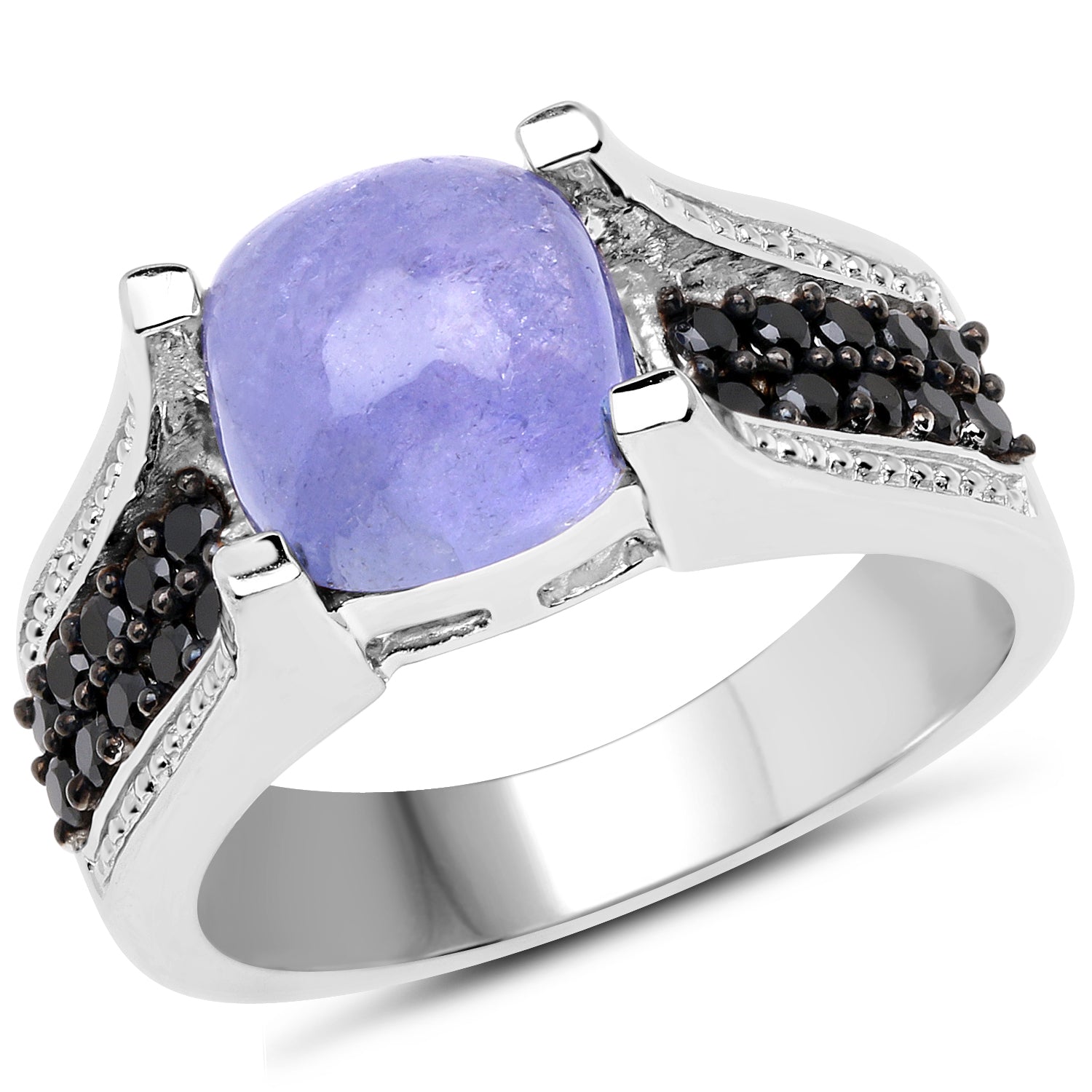 3.20 Carat Genuine Tanzanite and Black Spinel .925 Sterling Silver Ring by Bids.com
