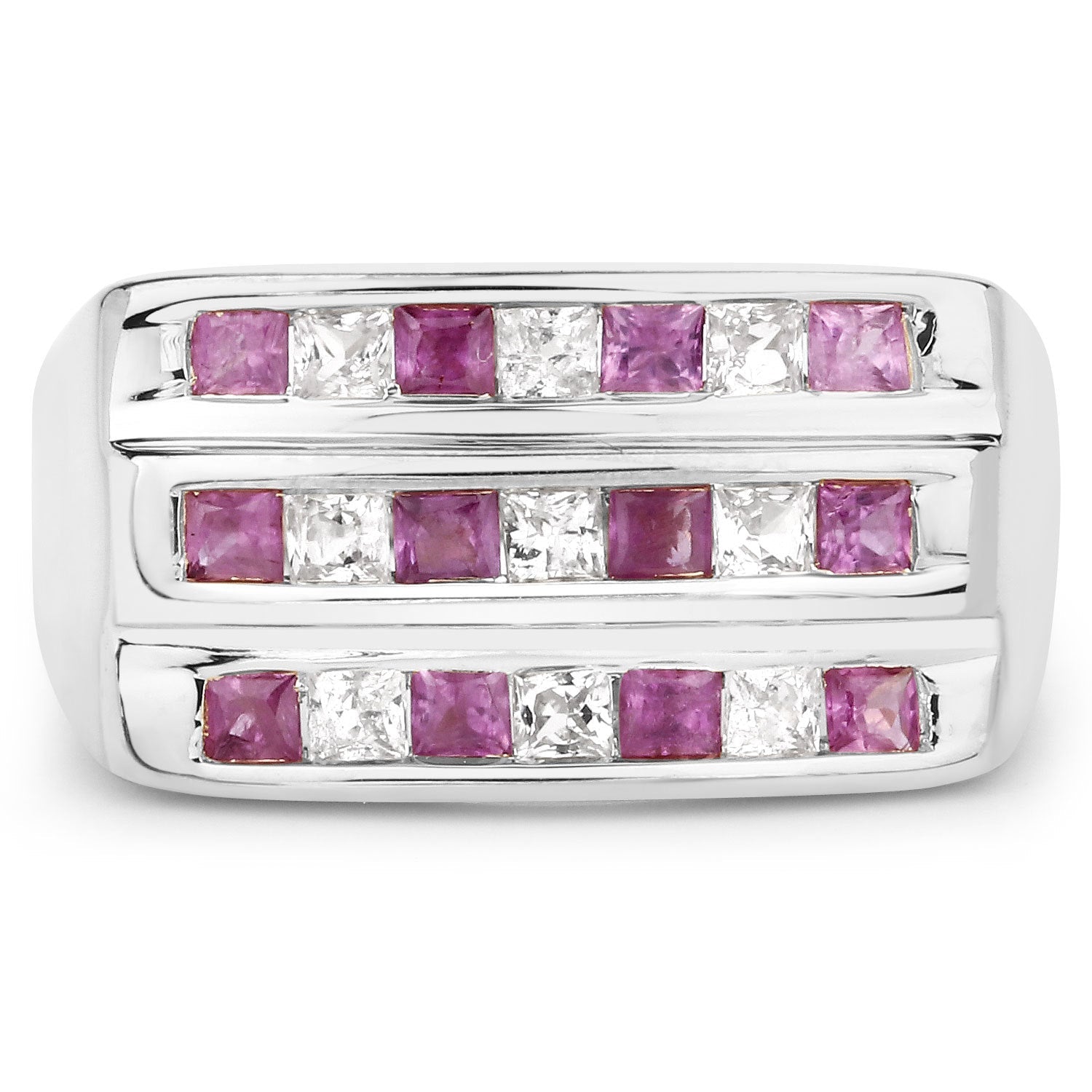 1.26 Carat Genuine Pink Sapphire and White Sapphire .925 Sterling Silver Ring  DestGlow