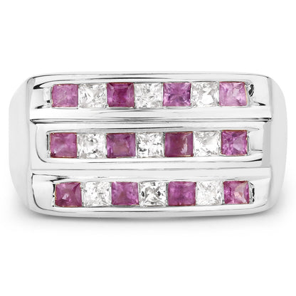 1.26 Carat Genuine Pink Sapphire and White Sapphire .925 Sterling Silver Ring  DestGlow