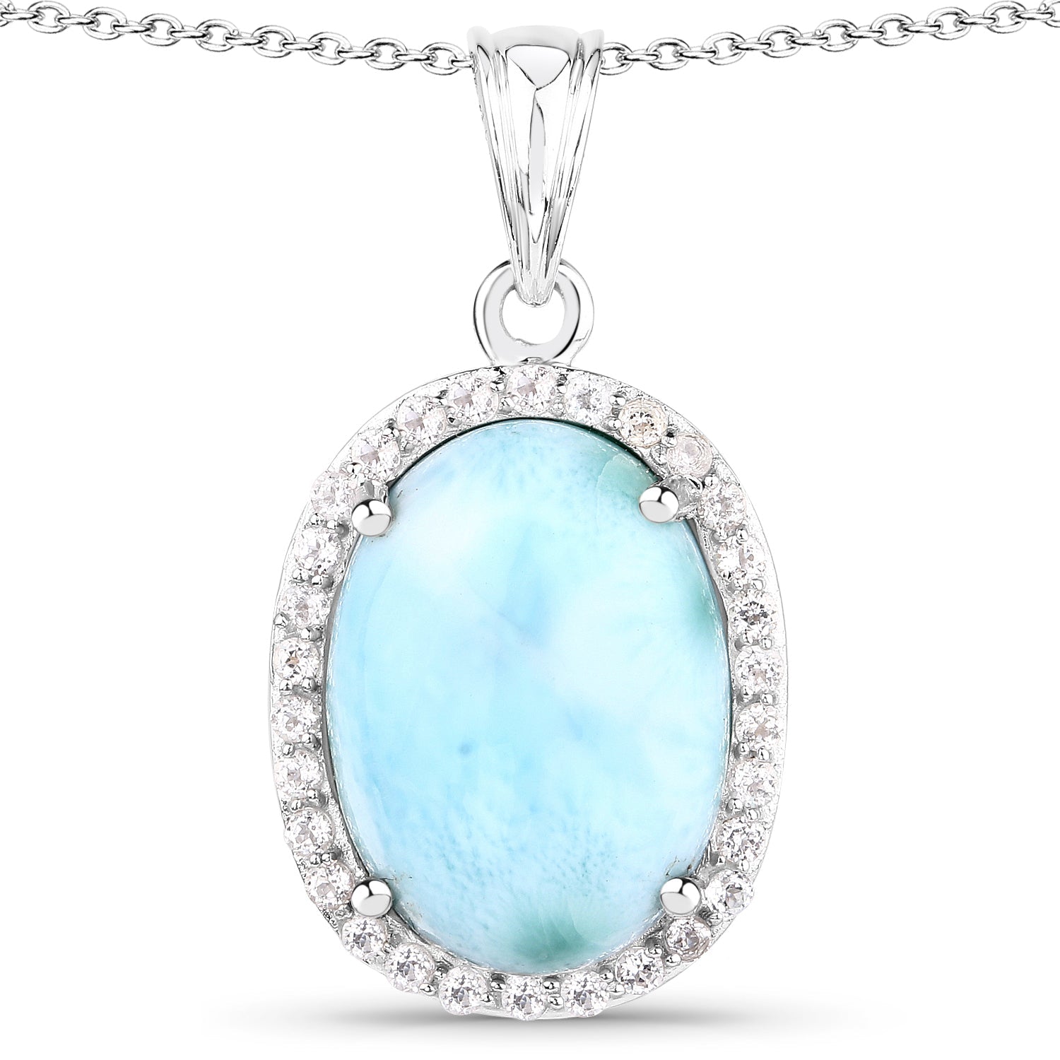 13.55 Carat Genuine Larimar and White Topaz .925 Sterling Silver Pendant by Bids.com