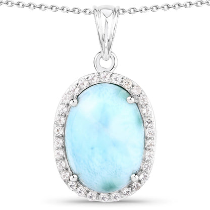13.55 Carat Genuine Larimar and White Topaz .925 Sterling Silver Pendant by Bids.com