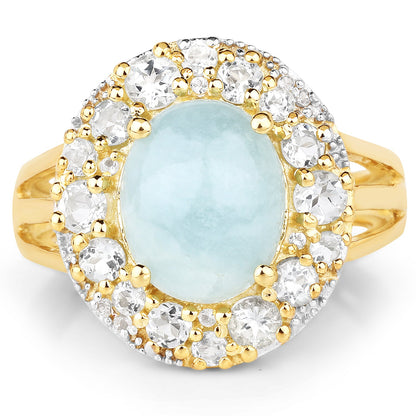 14K Yellow Gold Plated 6.72 Carat Genuine Aquamarine and White Topaz .925 Sterling Silver Ring by Bids.com