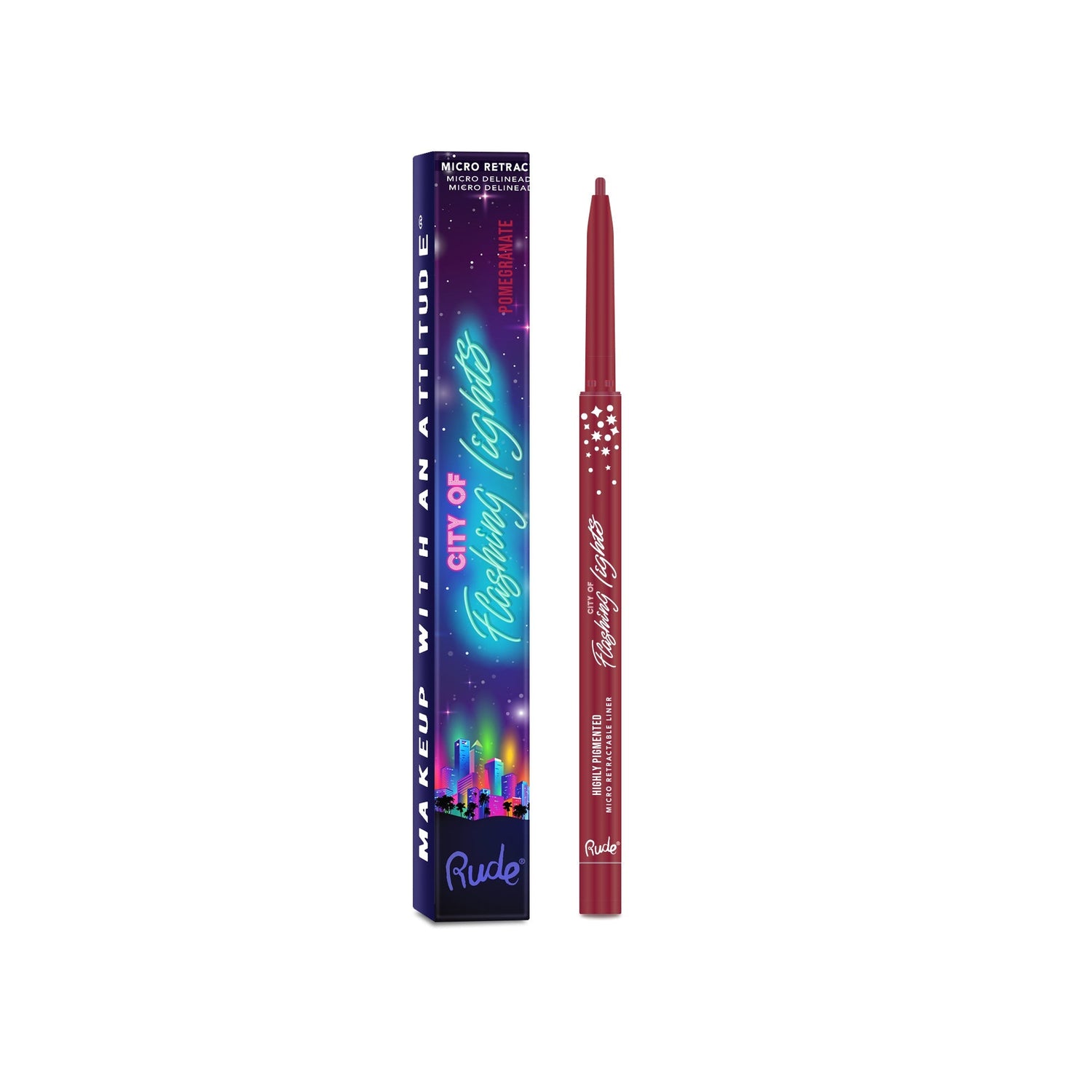 RUDE City of Flashing Lights Micro Retractable Liner - Pomegranate by Avera Group