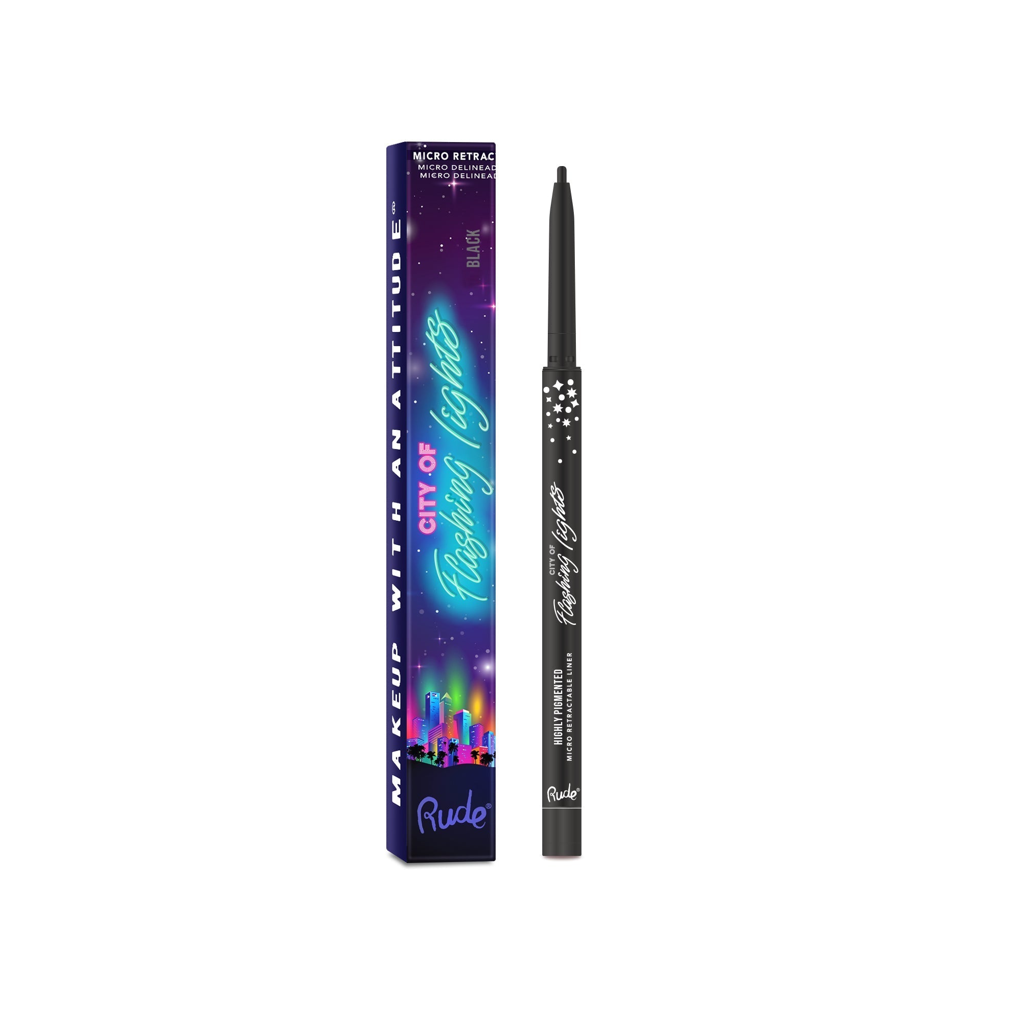 RUDE City of Flashing Lights Micro Retractable Liner - Black by Avera Group
