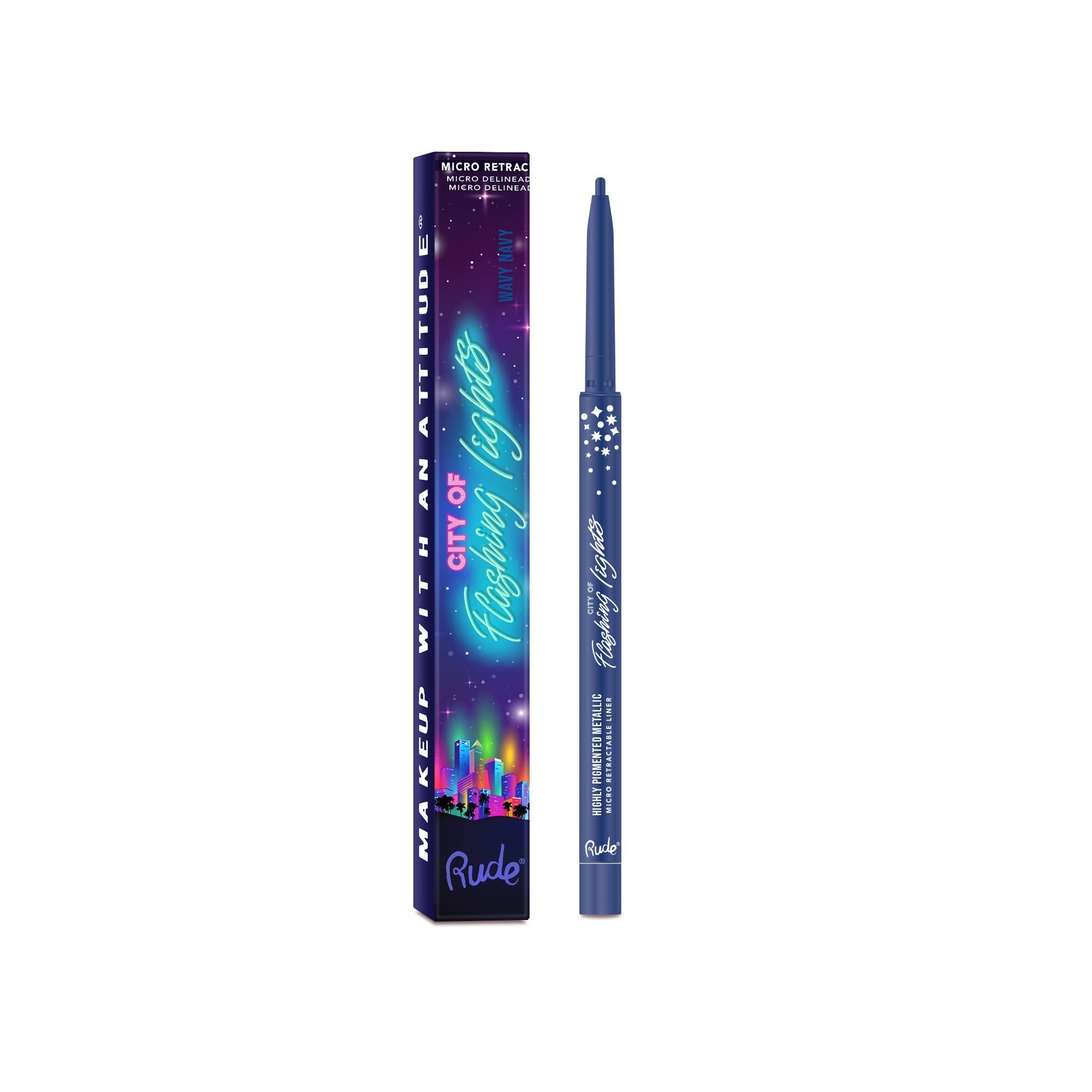 RUDE City of Flashing Lights Micro Retractable Liner - Wavy Navy by Avera Group