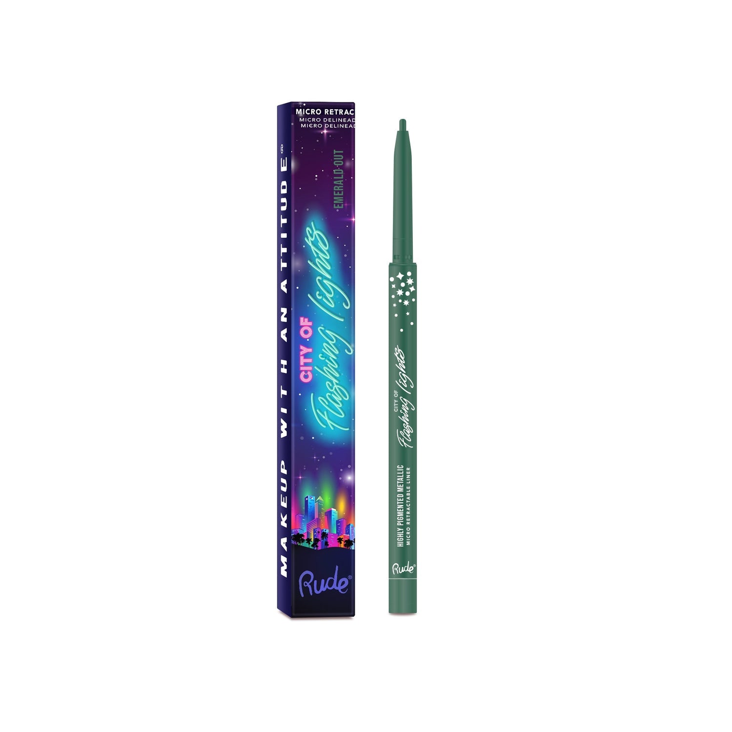 RUDE City of Flashing Lights Micro Retractable Liner - Emerald Out by Avera Group