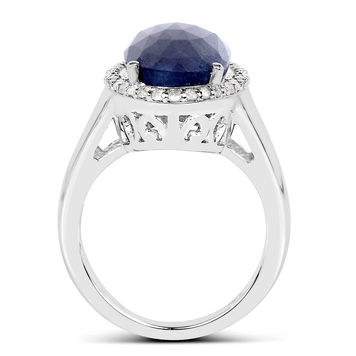 9.83 Carat Genuine Blue Sapphire and White Diamond .925 Sterling Silver Ring by Bids.com