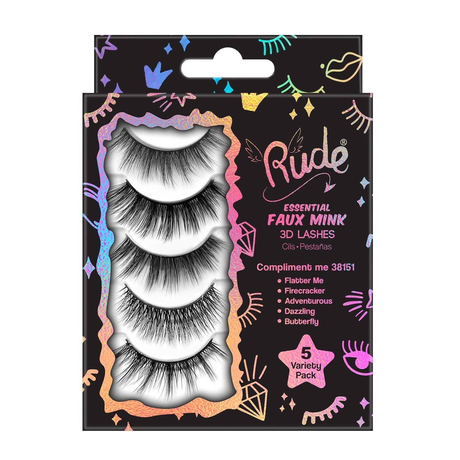 Rude Essential Faux Mink 3D Lashes 5 Multi-Pack 