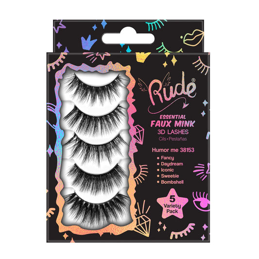 Rude Essential Faux Mink 3D Lashes 5 Multi-Pack - Humor Me - DestGlow