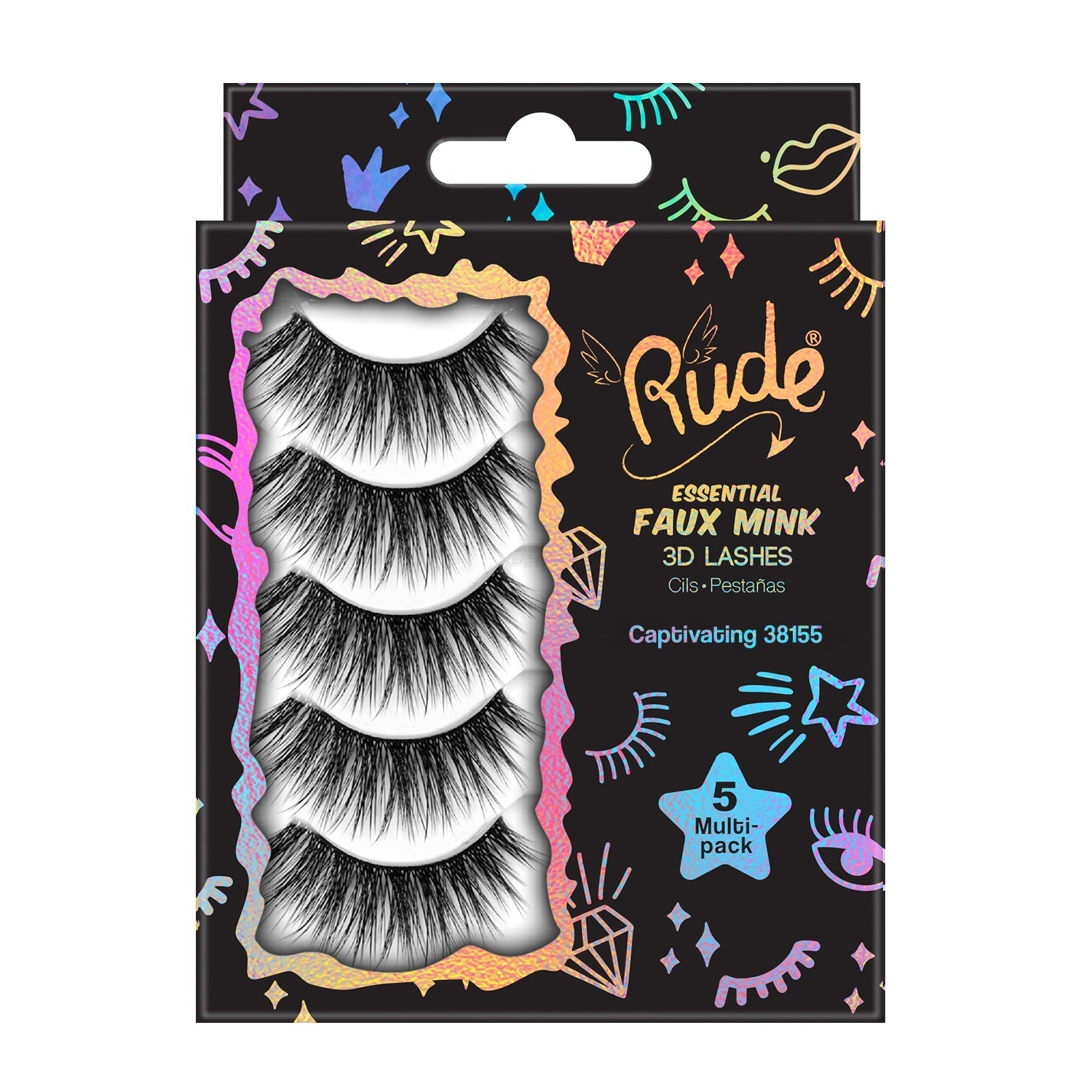 Rude Essential Faux Mink 3D Lashes 5 Multi-Pack - Captivating - DestGlow