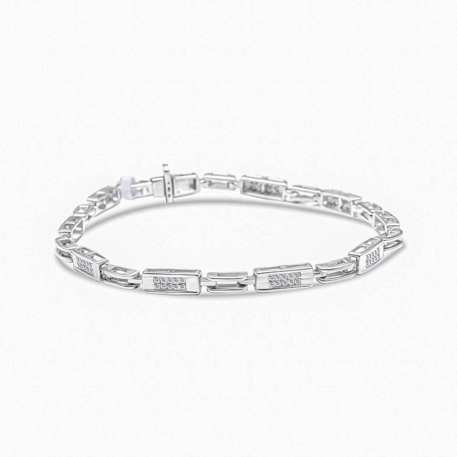 14K White Gold 1.0 Cttw Invisible Set Princess Cut Diamond Alternating Station and Link Tennis Bracelet (I-J Color, I1-I2 Clarity) - Size 7.25" Inches 