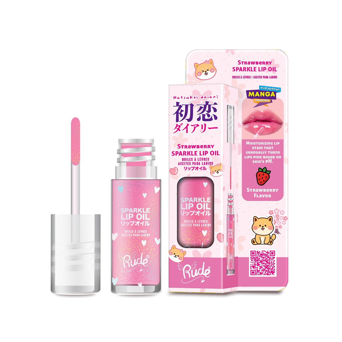 RUDE Manga Sparkle Lip Oil - Strawberry 