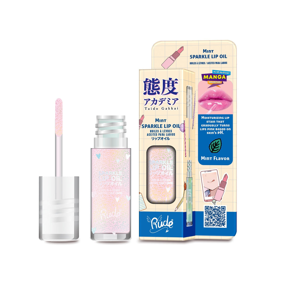 RUDE Manga Sparkle Lip Oil - Mint 