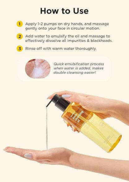 Pore Cleansing Oil, Oil Cleanser for Face, Makeup Blackhead Remover, Korean Cleanser for Sensitive Skin [PHA] (10.14 Oz)