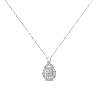 .925 Sterling Silver 1/3 cttw Diamond Ribbon and Circle Cluster 18" Pendant Necklace (I-J Color, I3 Clarity)  DestGlow