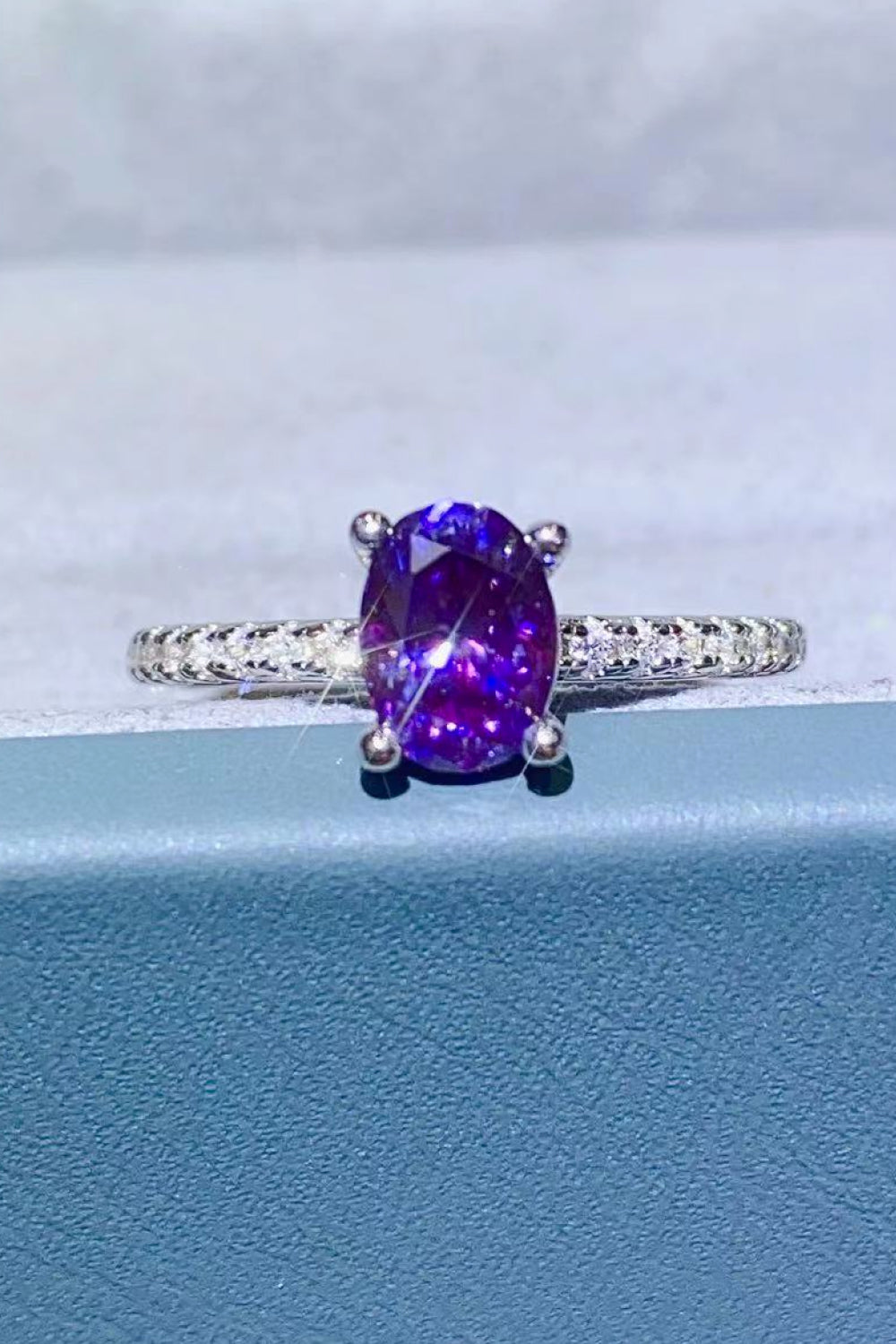 1 Carat Purple Purple Oval-Cut Sparkala™ 4-Prong Ring (Platinum Over Pure Sterling Silver) by Sparkala