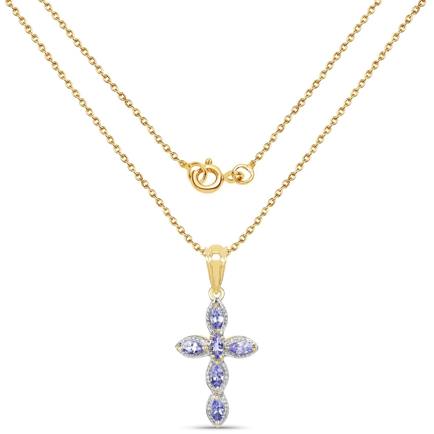 14K Yellow Gold Plated 0.84 Carat Genuine Tanzanite .925 Sterling Silver Pendant by Bids.com