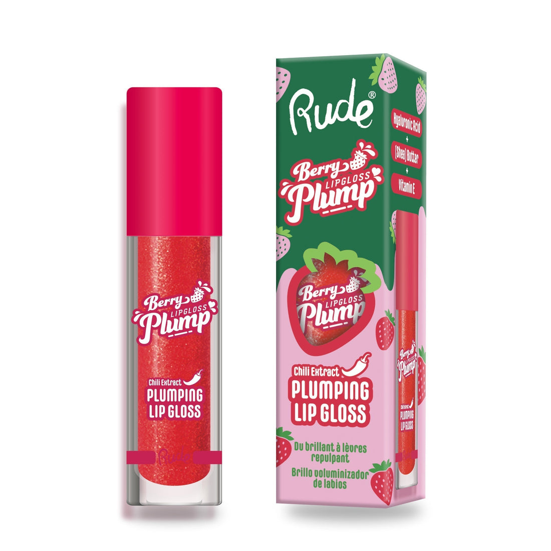 RUDE Berry Plump Plumping Lip Gloss - Strawberry Kiss 