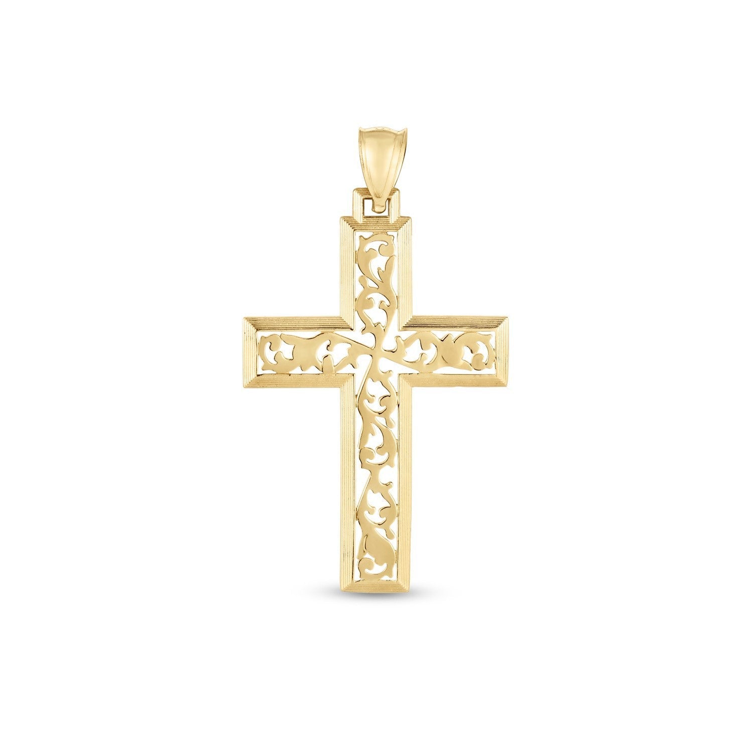 14k Yellow Gold High Polish Vine Cross Pendant by Bids.com