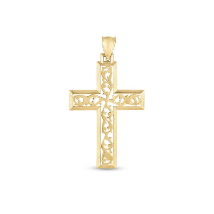 14k Yellow Gold High Polish Vine Cross Pendant by Bids.com